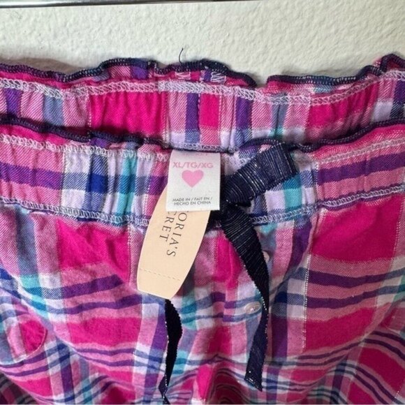 NWT Victoria Secret Pajama Pants in Pink Plaid With Lace Detail SIZE XL Extra L - Picture 3 of 4